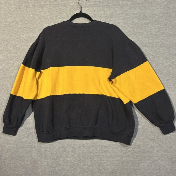 VINTAGE Nutmeg "Germany" Crewneck Sweatshirt XLarge Black Yellow Colorblock 80s - Picture 5 of 5